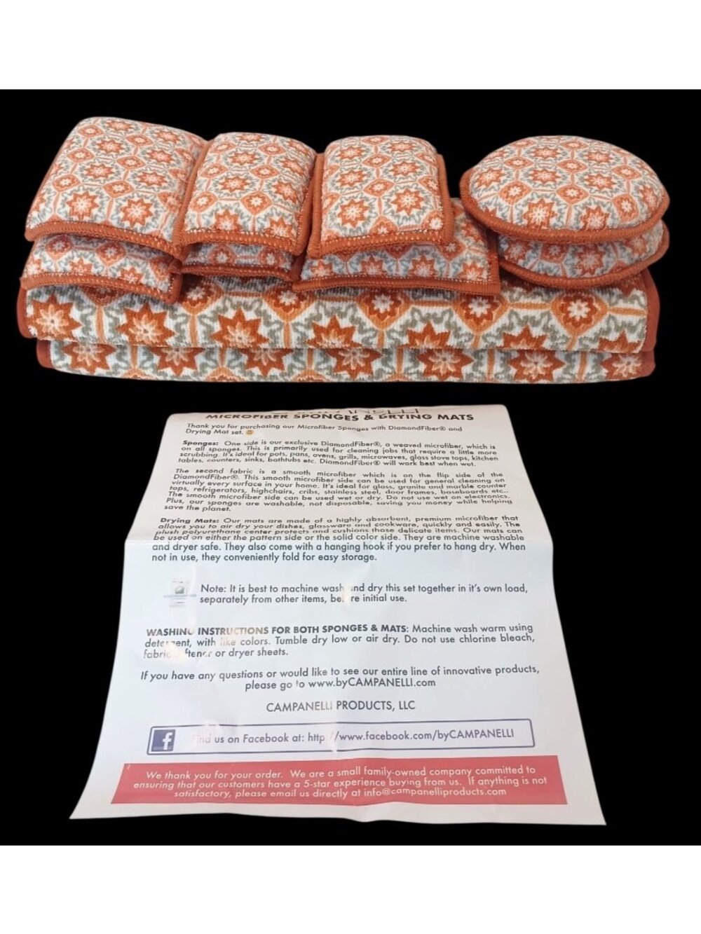 Campanelli 10 Pcs Diamond Fiber Scrubbing Sponge Cleaning Set w Drying Mats NEW